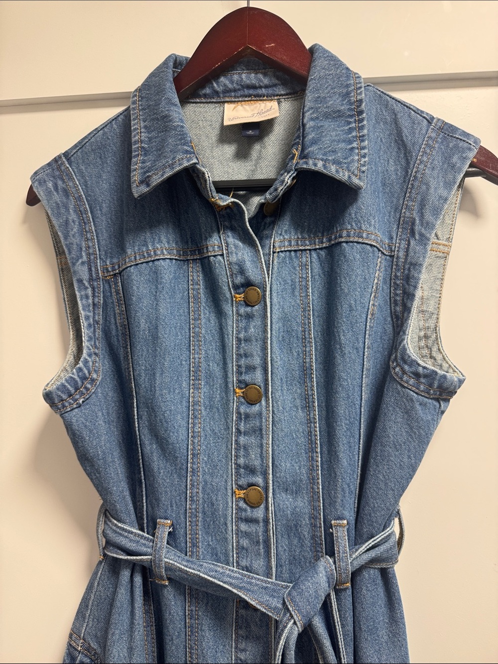 Universal Thread Blue Sleeveless Tie-Waist Denim Midi Dress - Picture 6 of 13